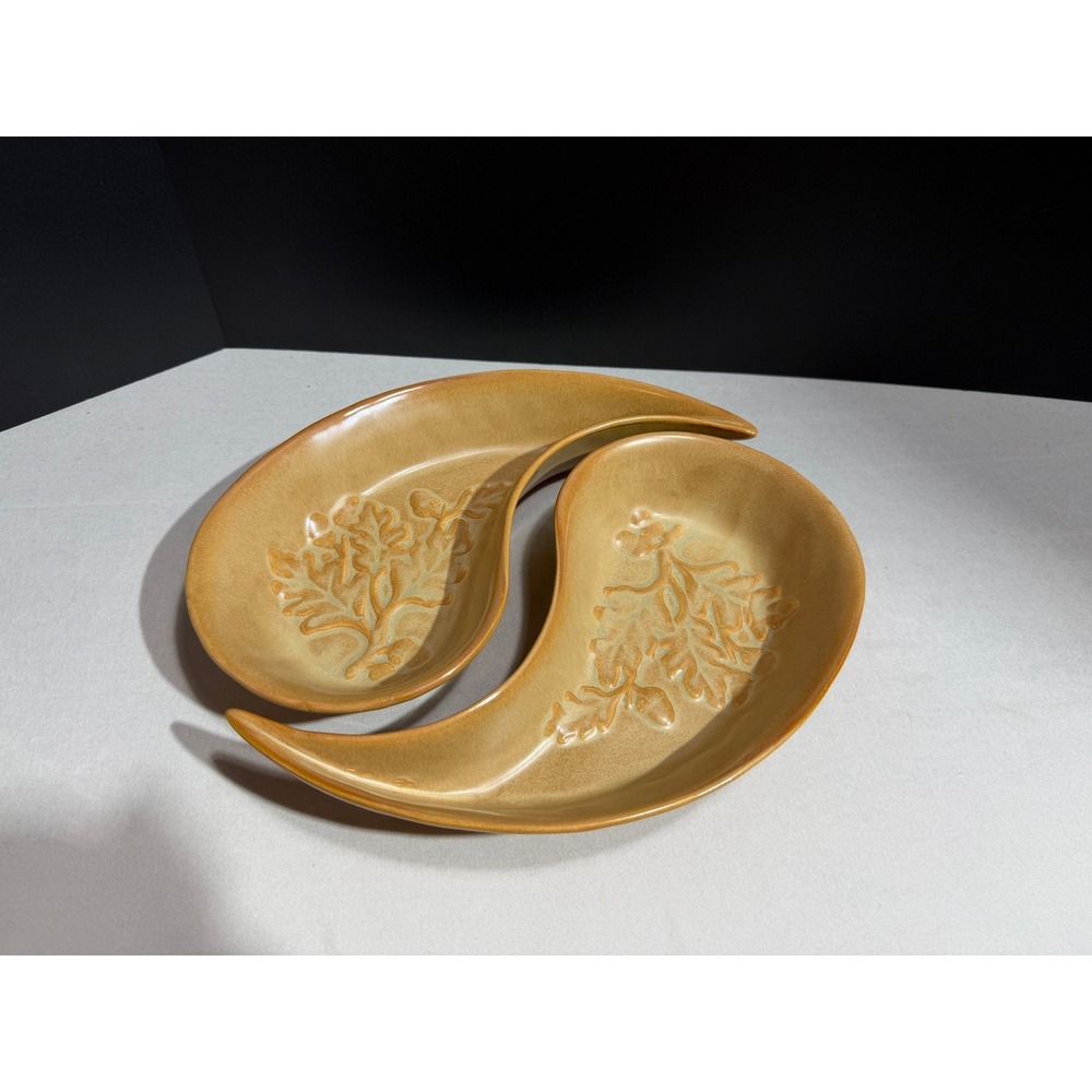 Biltmore Inspirations Yin Yang Paisley Serving Bowls Oak Leaf Acorn Tan Ceramic